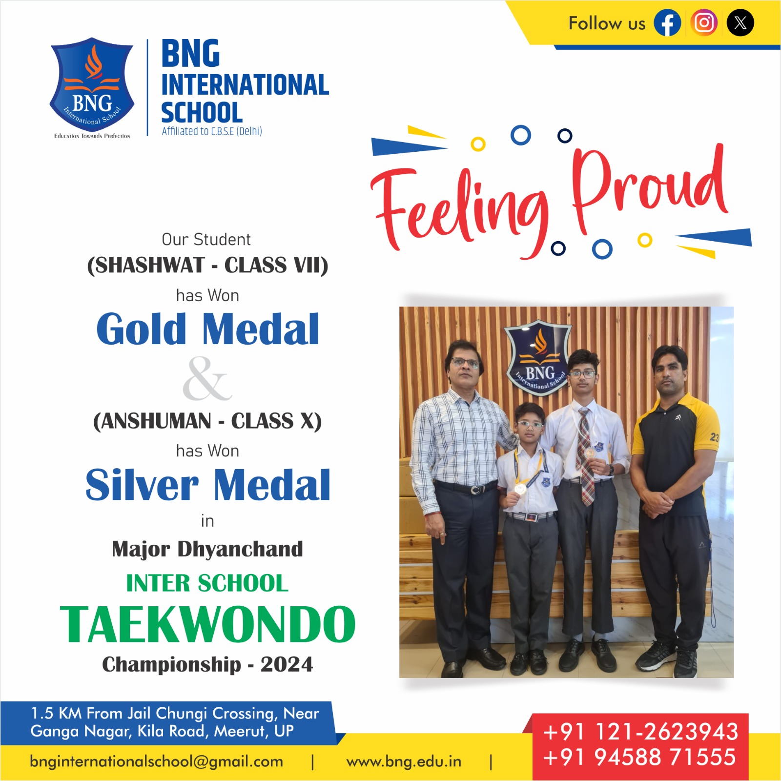 Gold and Silver Medal in Major Dhyanchand Inter School Taekwondo Championship 2024